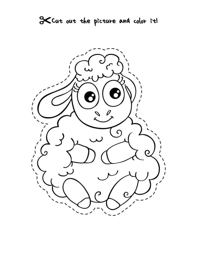 Adorable Sheep Outline for Cutting and Coloring vector