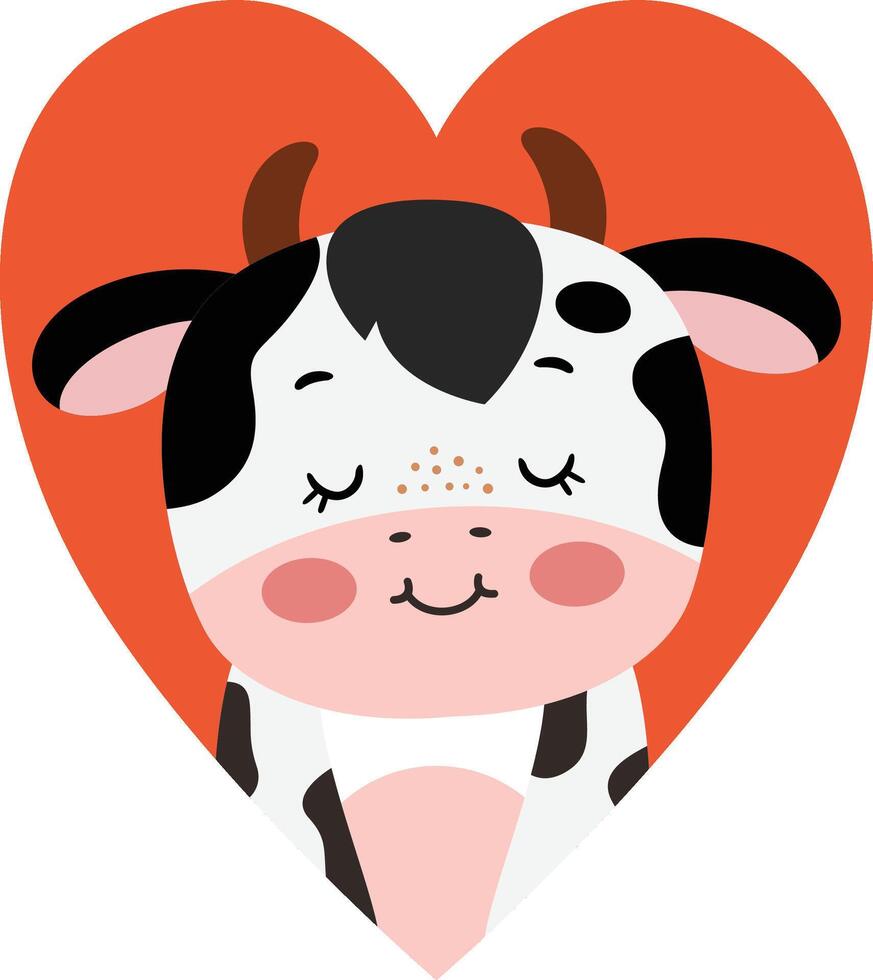 Cute Cow Inside a Red Heart vector