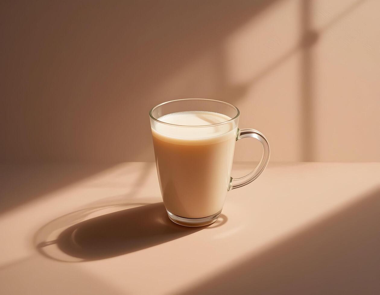 Creamy Drink in Clear Glass with Light and Shadow on Background photo