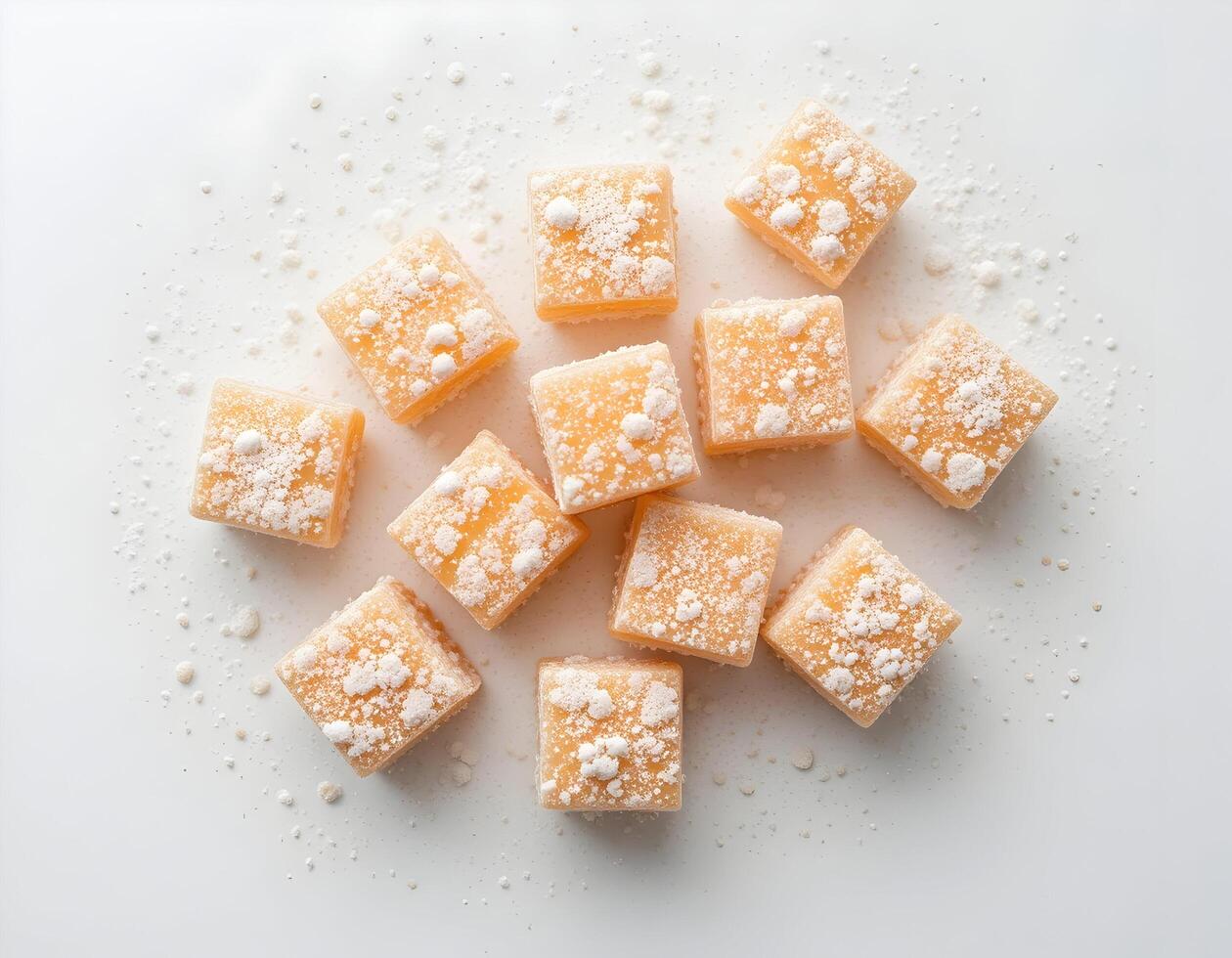 Arrangement of Square Candy Pieces with Powdered Topping photo