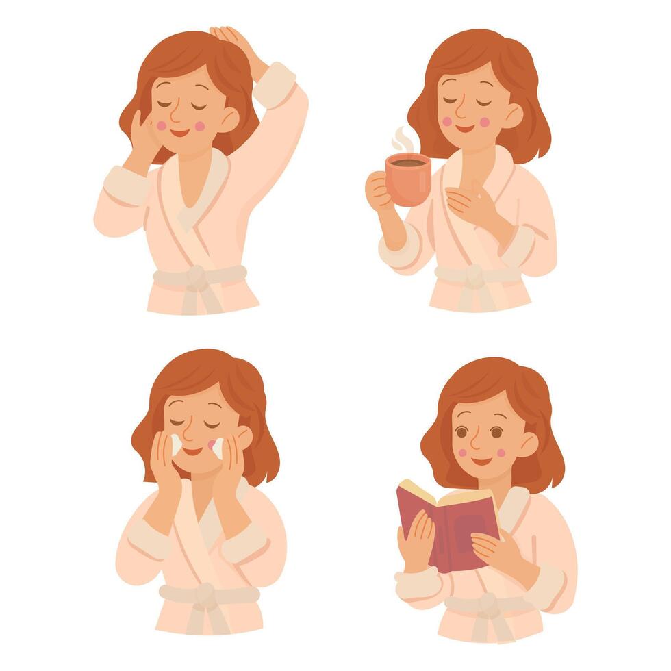 Woman's Morning Routine Set vector