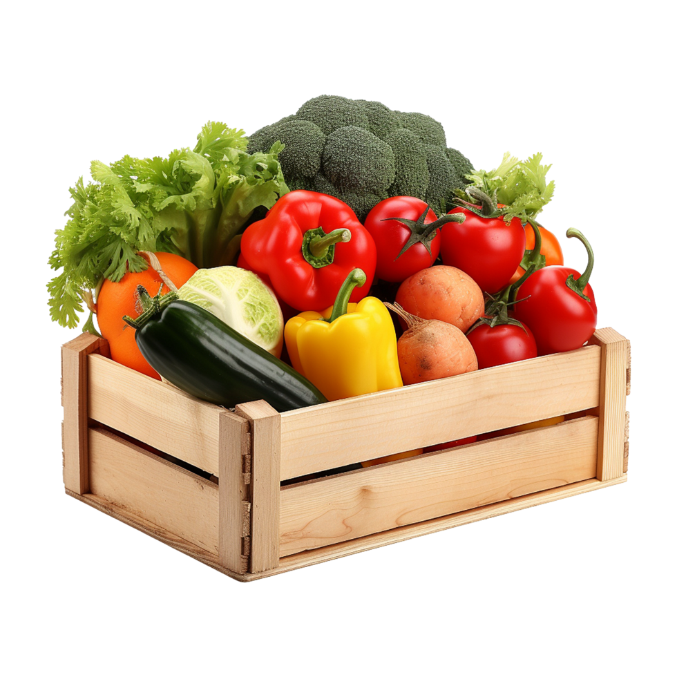Top view of vegetables in box for organic lifestyle content and cooking tutorials png