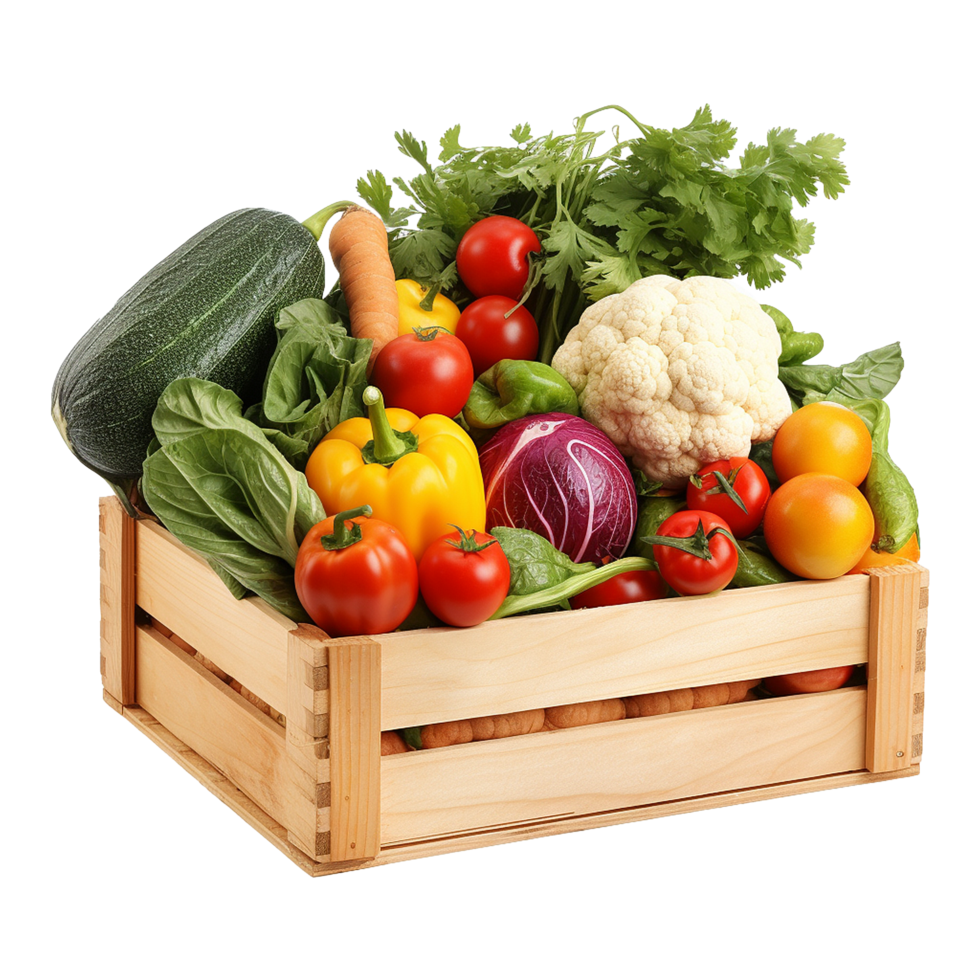 Raw colorful vegetables in crate for healthy cooking and vegan lifestyle visuals png