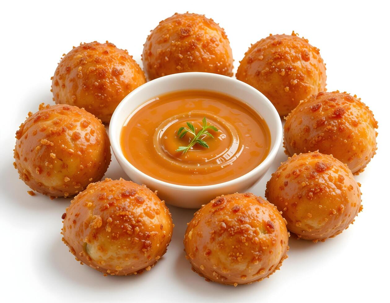 Cheese Bread Bites and Dipping Sauce Appetizer on White photo