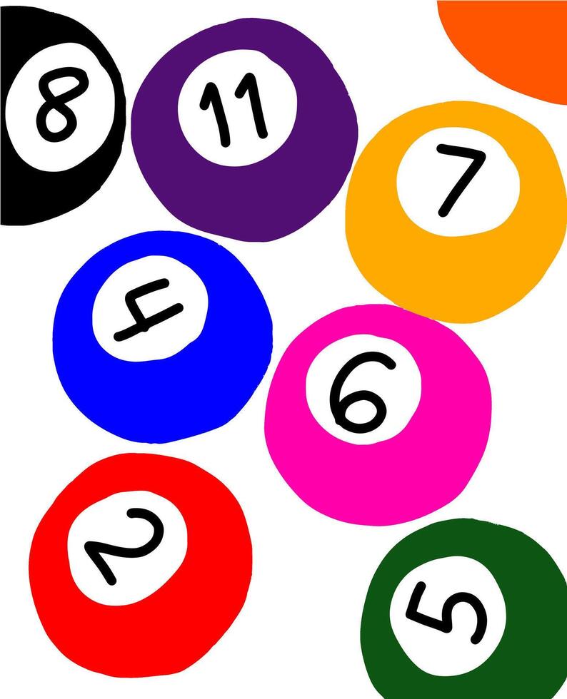 Colorful Hand Drawn Pool Balls illustration vector