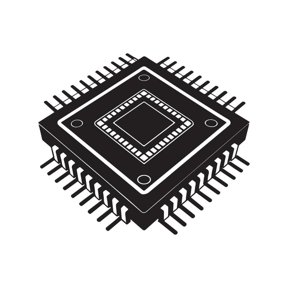 black and white silhouette of a computer chip vector