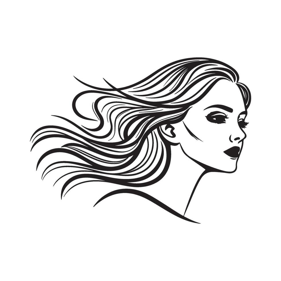 a woman's face with long hair and a black and white design vector