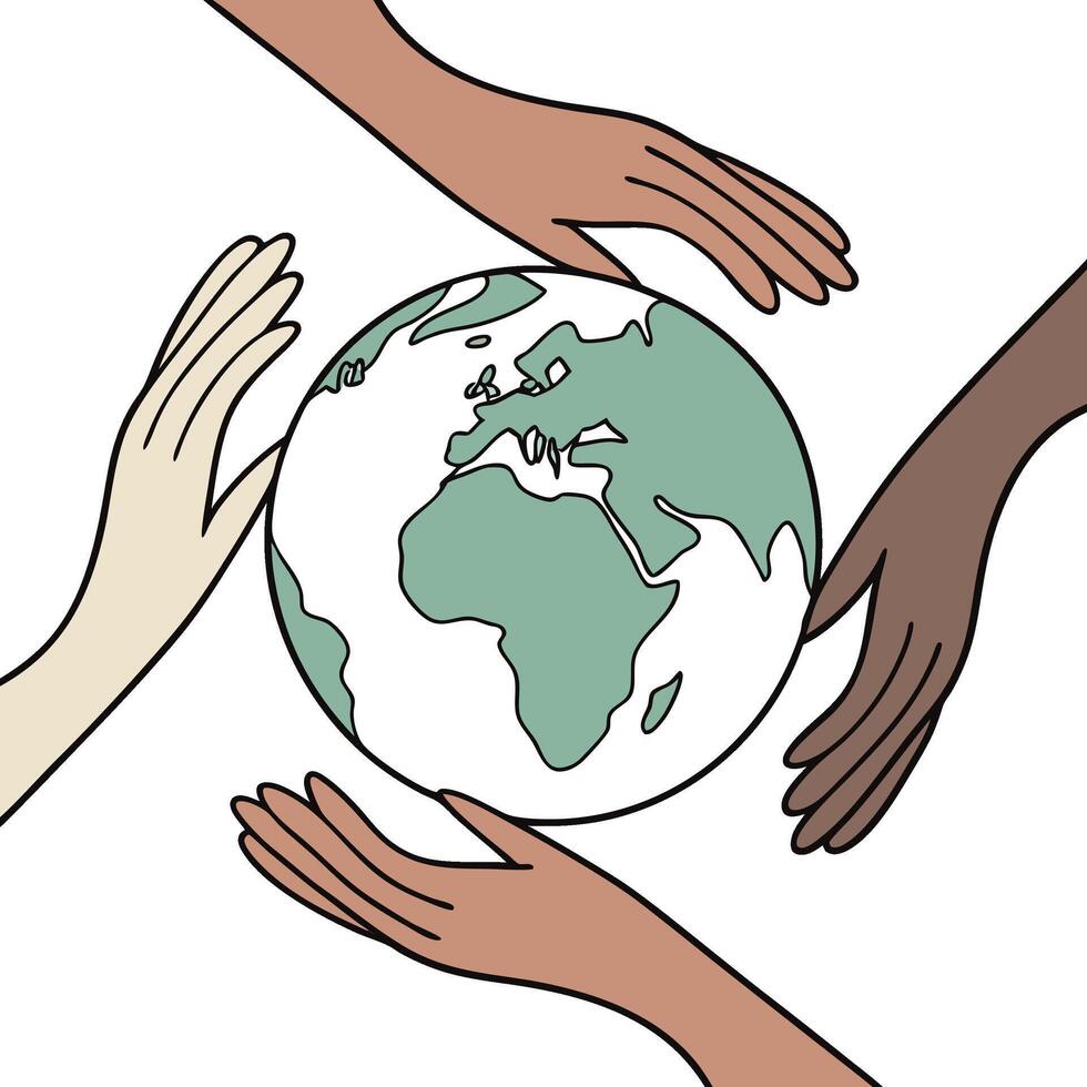diverse hands holding the earth, illustration vector