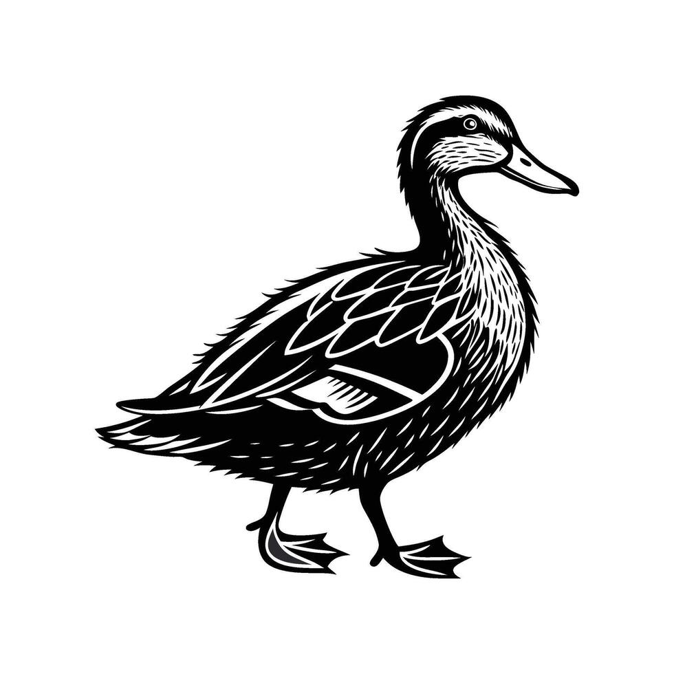 black and white drawing silhouette of a duck vector