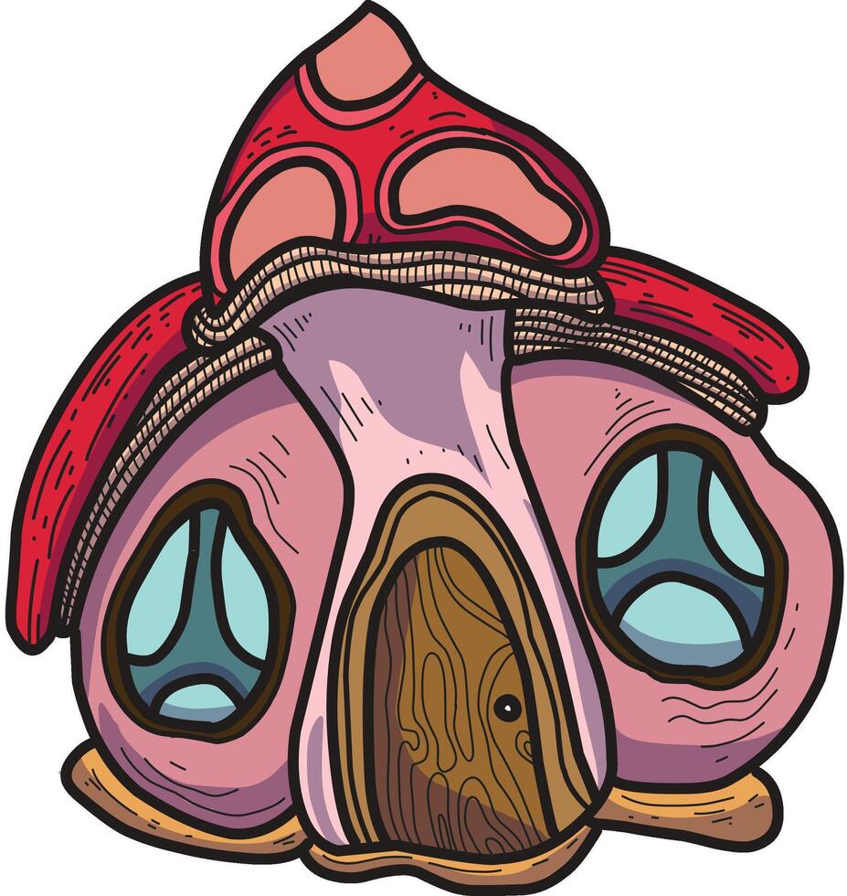 cartoon mushroom house with a door and windows vector