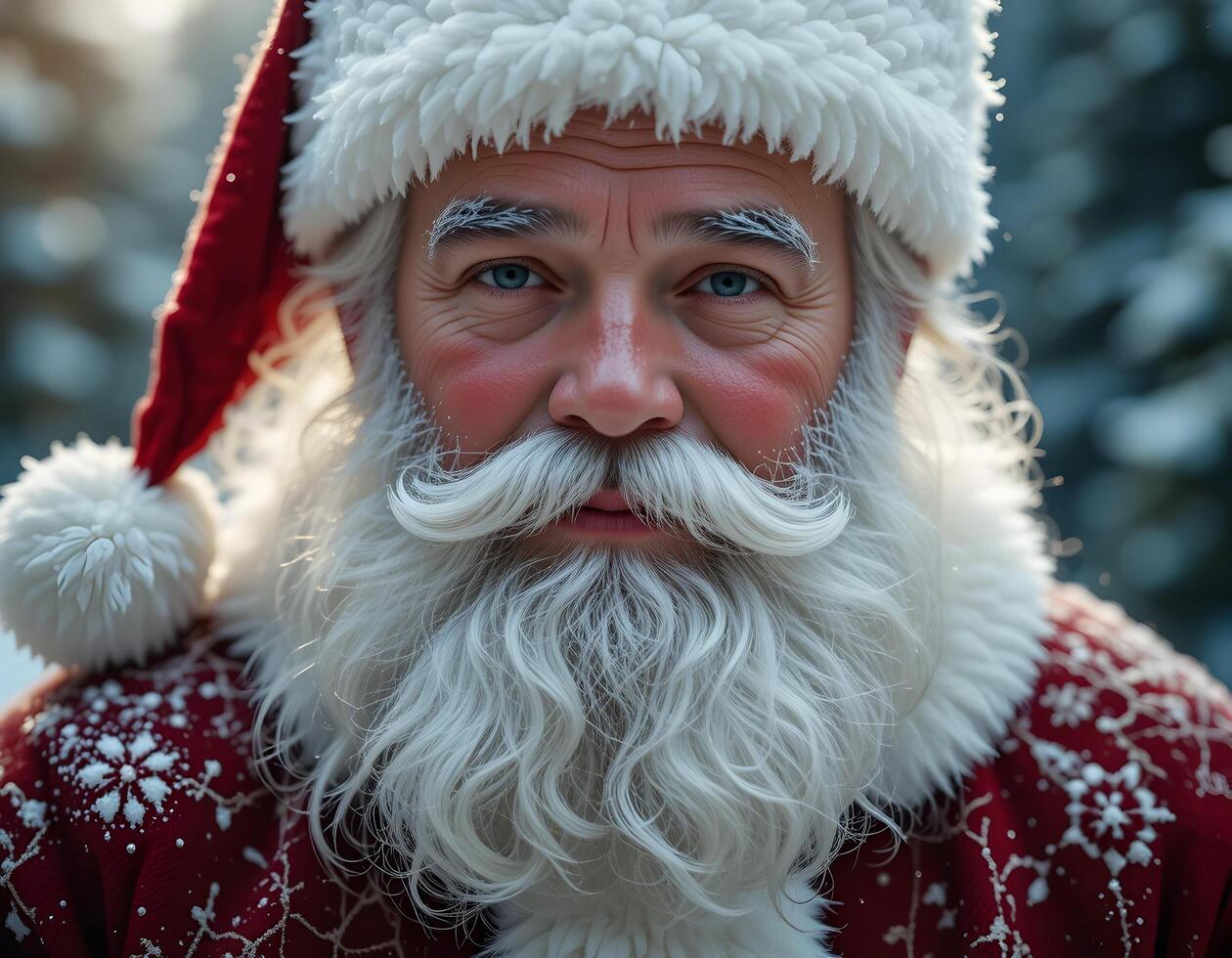 Portrait of a Man with a White Beard and Red Hat in a Winter Scene photo