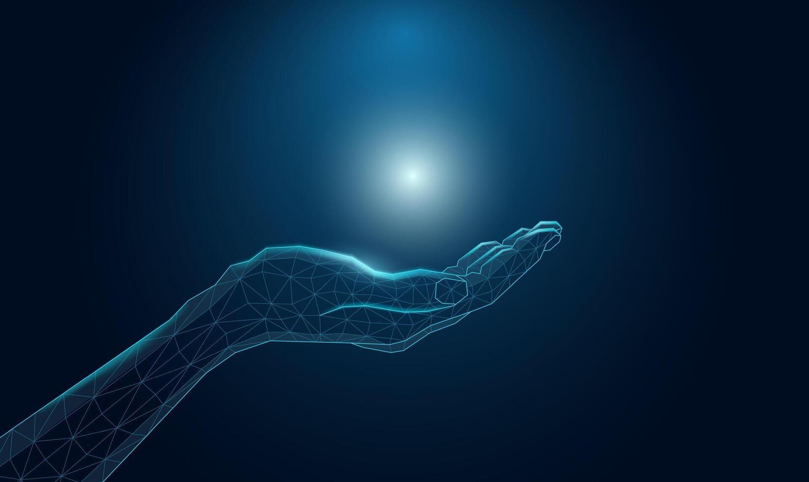 Futuristic wireframe hand, with a mesh light, AI, technology, or connection concept. vector