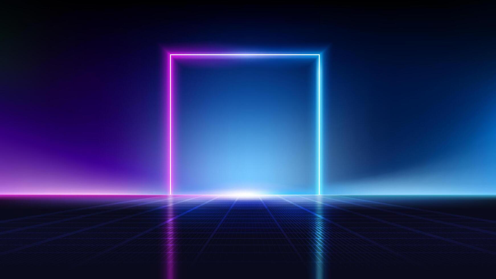 Abstract background with neon glowing square light and gradient colors, for futuristic modern backdrop designs. vector