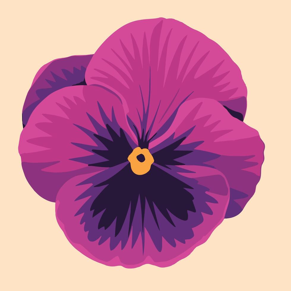 A vibrant purple pansy flower with dark center details, shown on a soft beige background vector