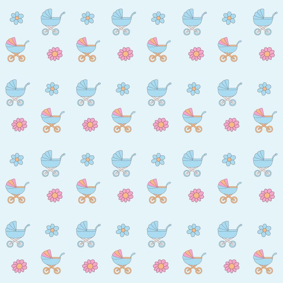 Funny Cute Baby Blue Textile Seamless Swatch Background. Hand Drawn Doodle Infant Fabric Pattern. Cute Kawaii Whimsical Wrapping, Wallpaper Nursery Design. Vintage Elegant Retro Style. Nappy vector
