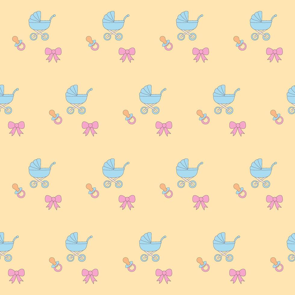 Cute Funny Soft Baby Clothing Textile Seamless Swatch Background. Hand Drawn Doodle Infant Fabric Pattern. Cute Kawaii Whimsical Wrapping, Wallpaper Nursery Art. Vintage Elegant Retro Style vector