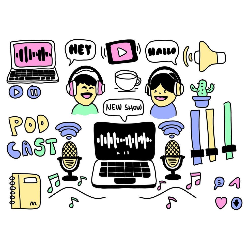 A cartoon illustration of a woman and a man listening to music vector
