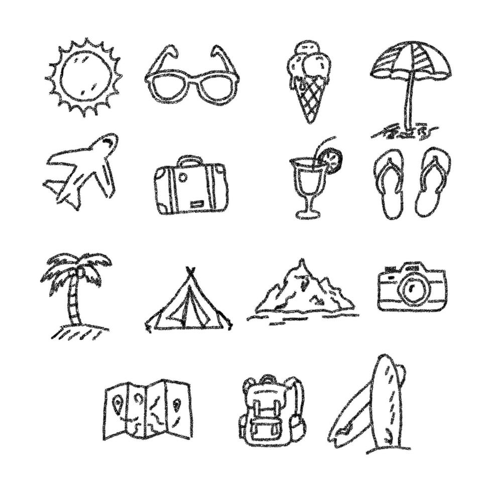 A set of hand drawn icons for summer vacation vector