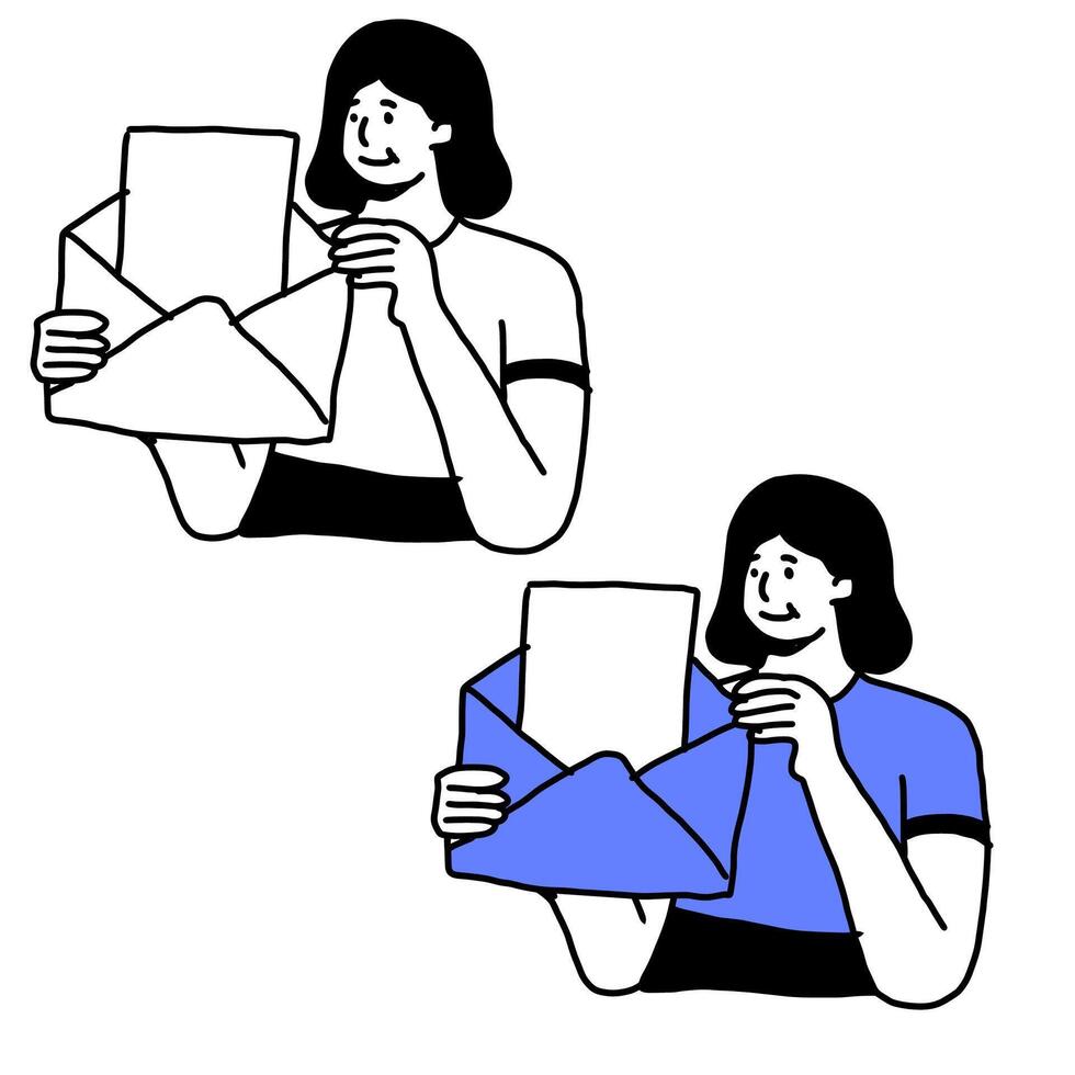 Two cartoon women holding envelopes and one is holding a letter vector