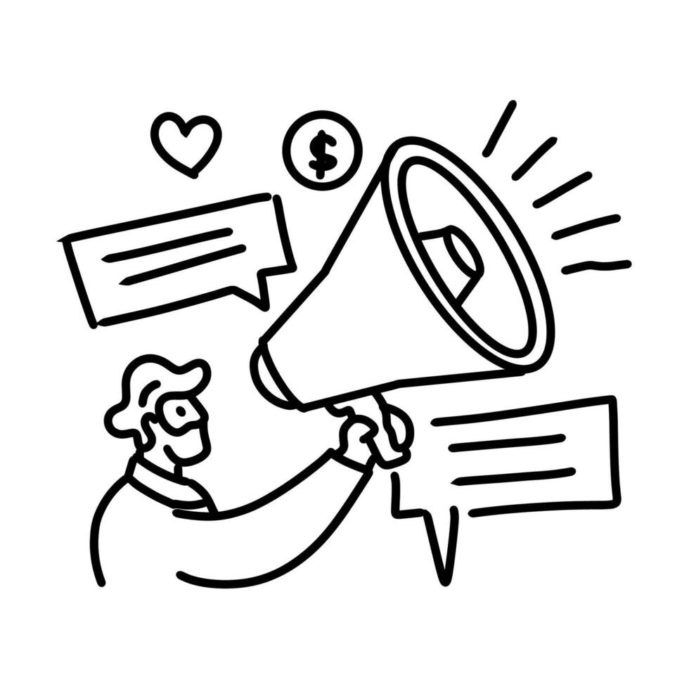 Man with megaphone and speech bubbles illustration vector