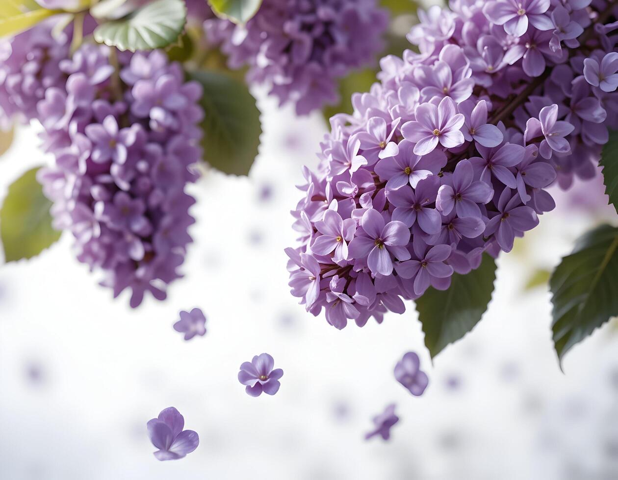 Blooming Lilac Flowers with Falling Petals Delicate Floral Background photo