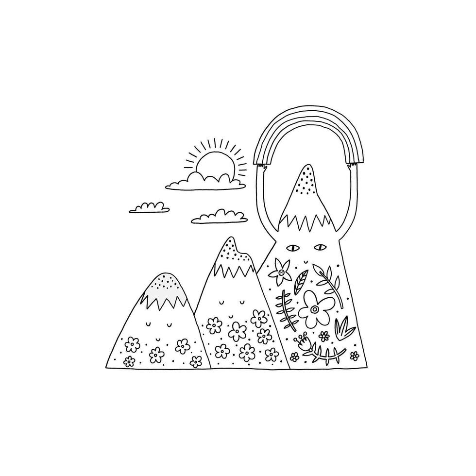 Line art minimal mountains and rainbows vector
