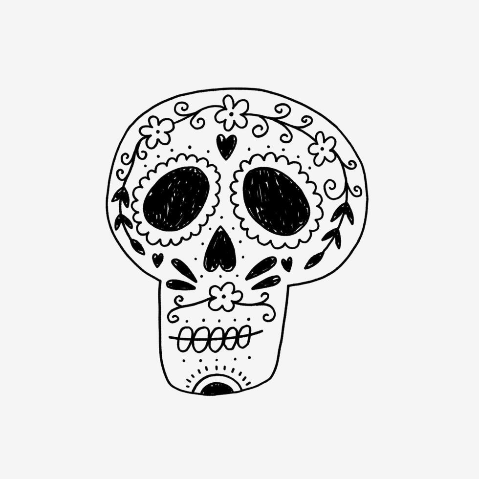 Mexican Folk Skull with Flower vector