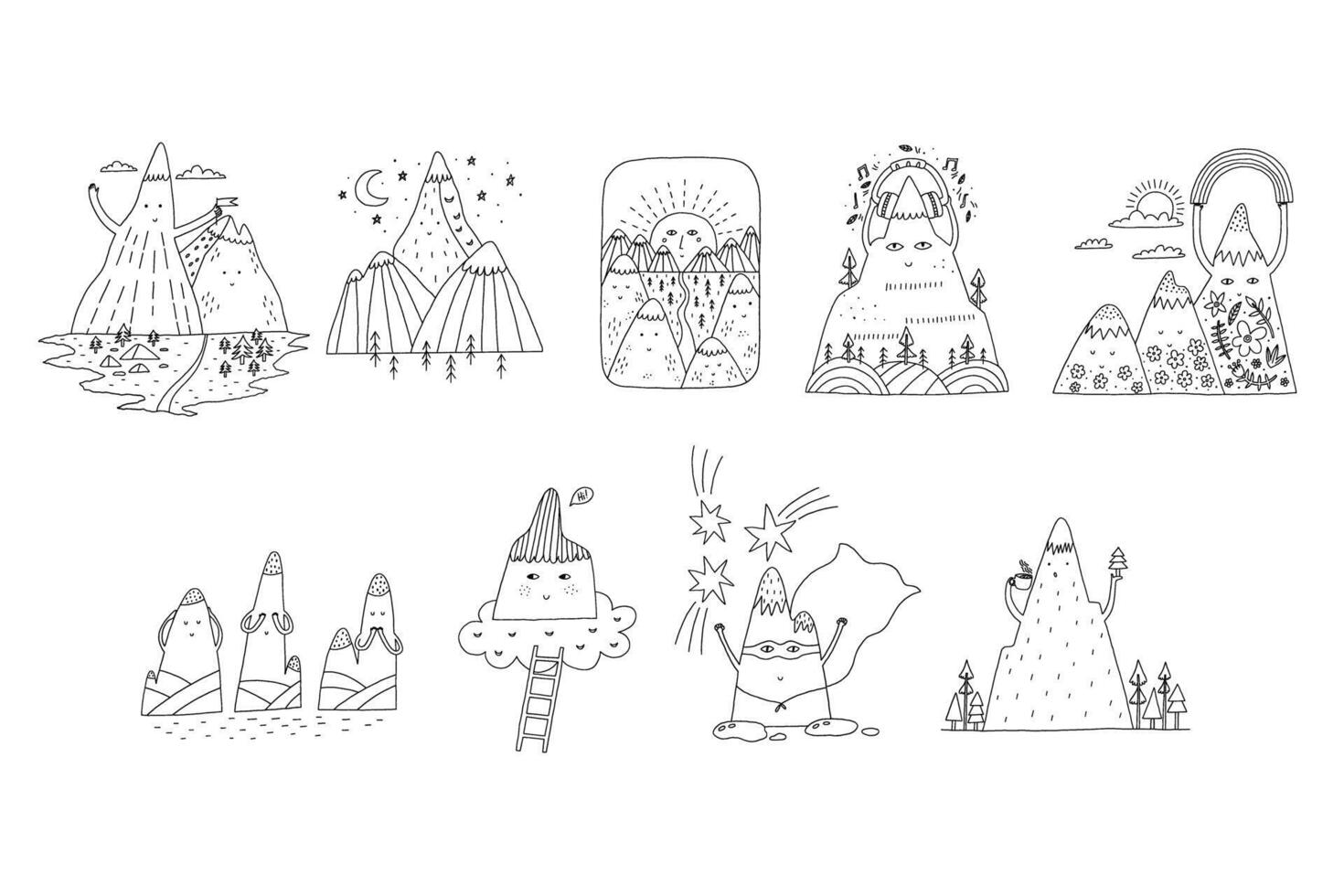 Set Different Blank and White Nature Mountain Print vector