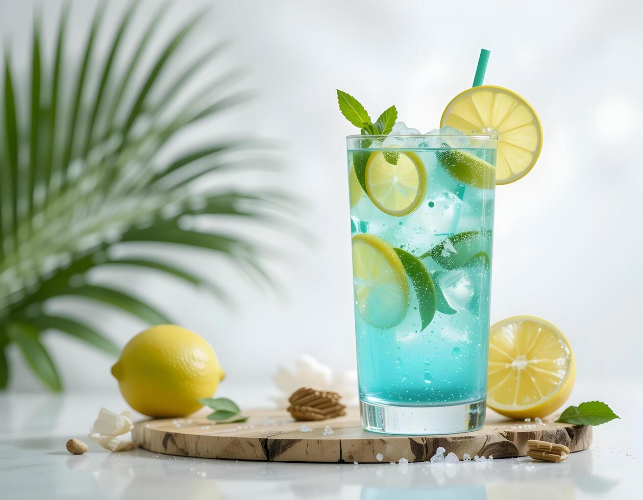 Refreshing Lemonade with Ice and Mint in Glass photo