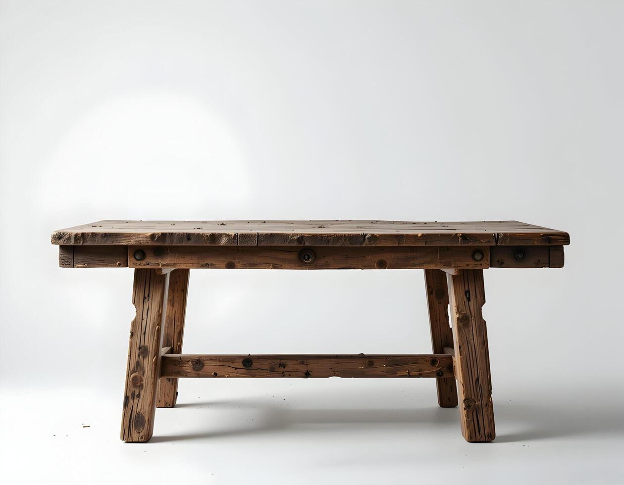 Rustic Wooden Table with Distressed Surface Against White Background photo