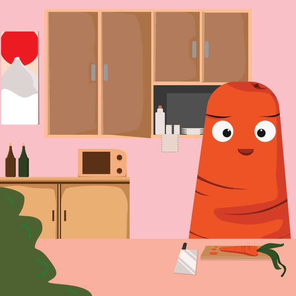 Illustration of the carrot in the kitchen with japanese style. vector