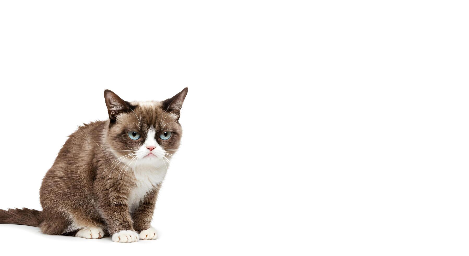 Sitting Cat Looking at Camera with Serious Expression on White photo