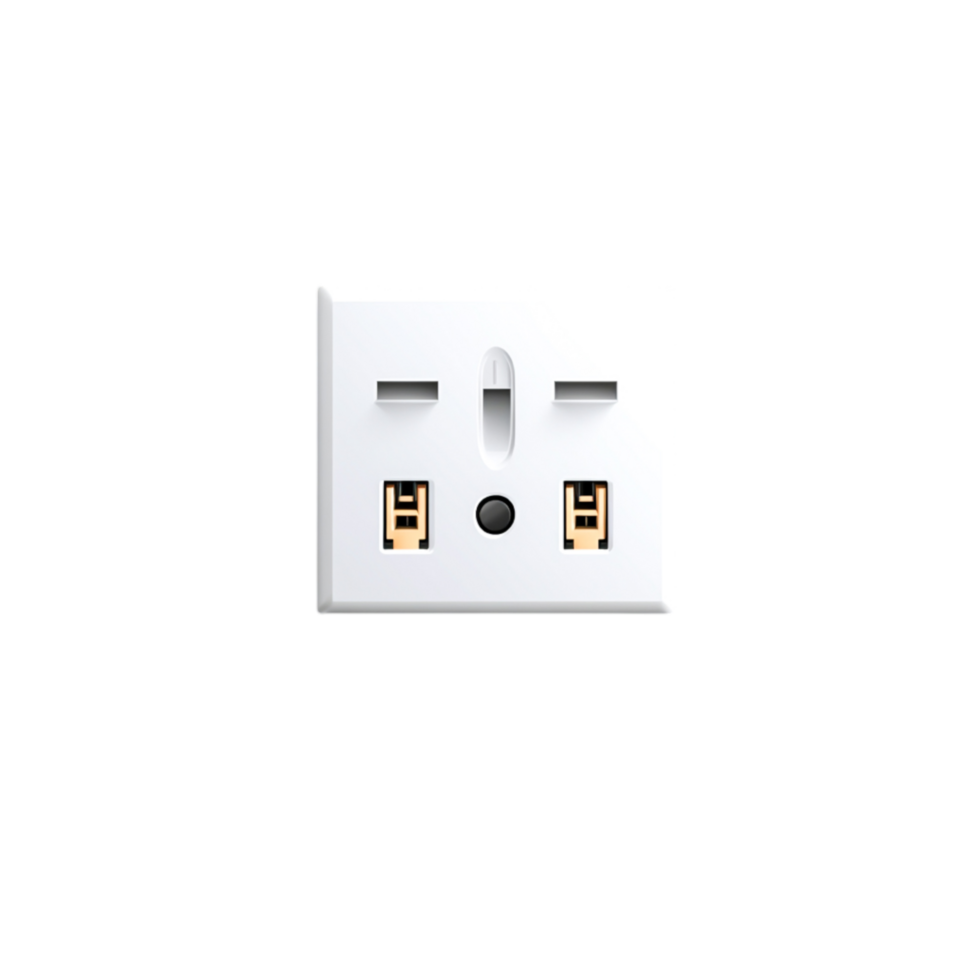White Electrical Power Outlet with Two Socket Ports for Plugging Devices and Appliances png