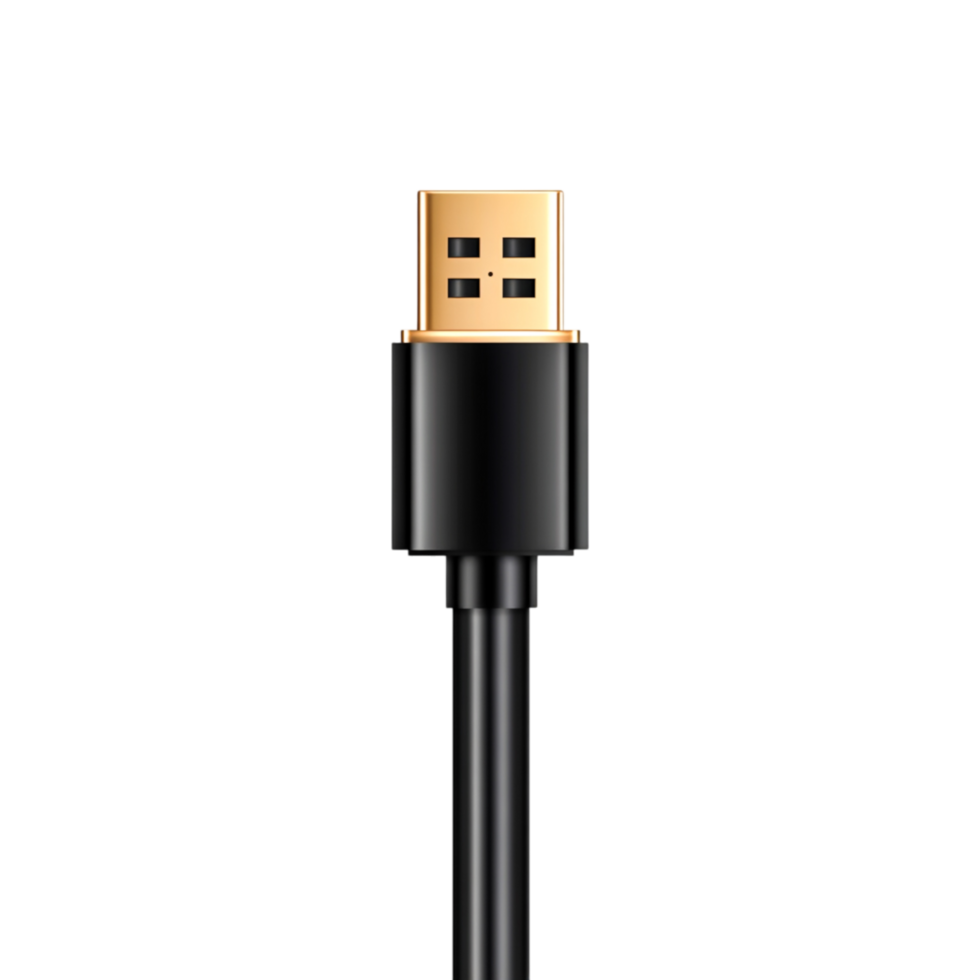 closeup of a USB Connector in Black and Gold Color Solid Background png