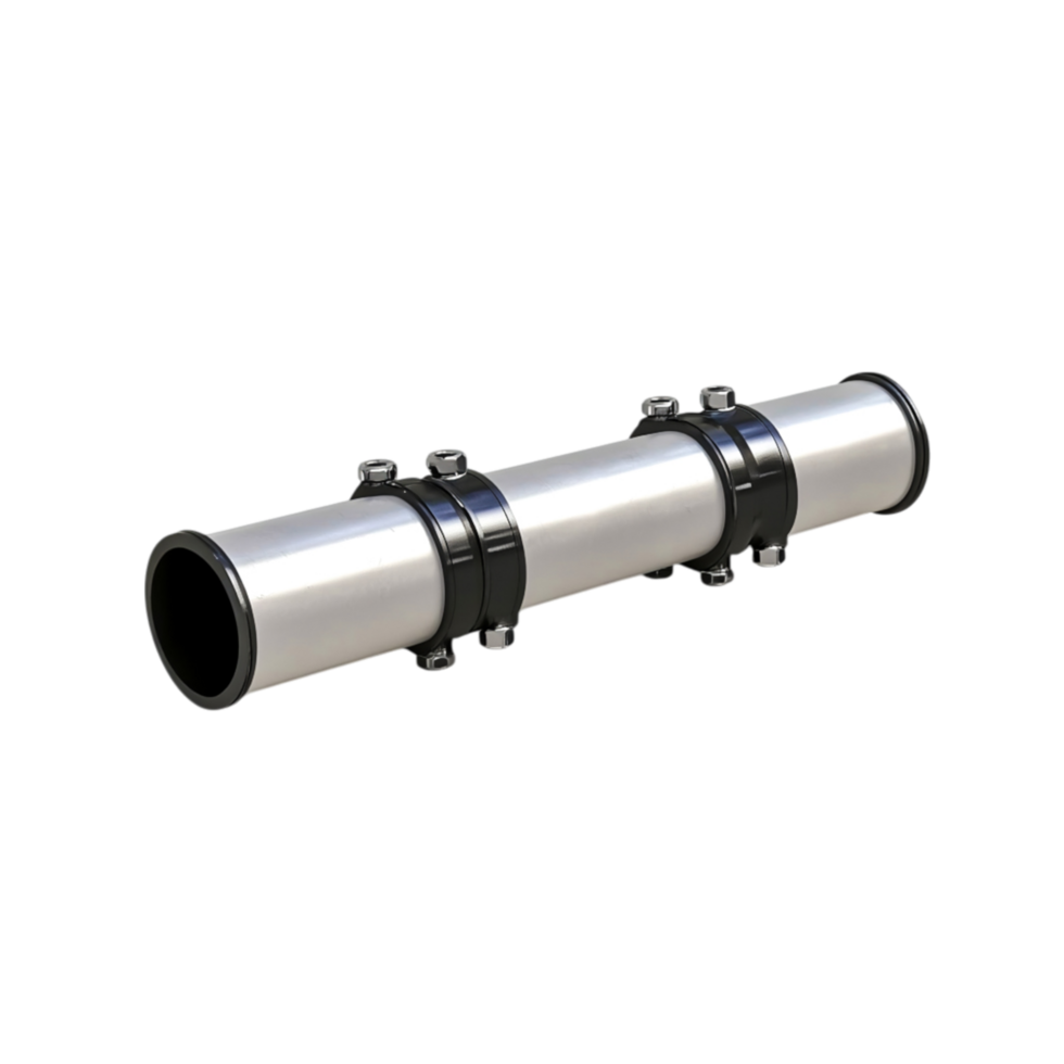 Metallic Pipe with Black Clamps for Industrial and Constructipplications png