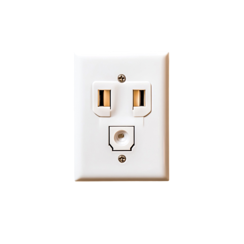 White Electrical Outlet with Two Slots and a Single Ground Hole for Wall Connection png