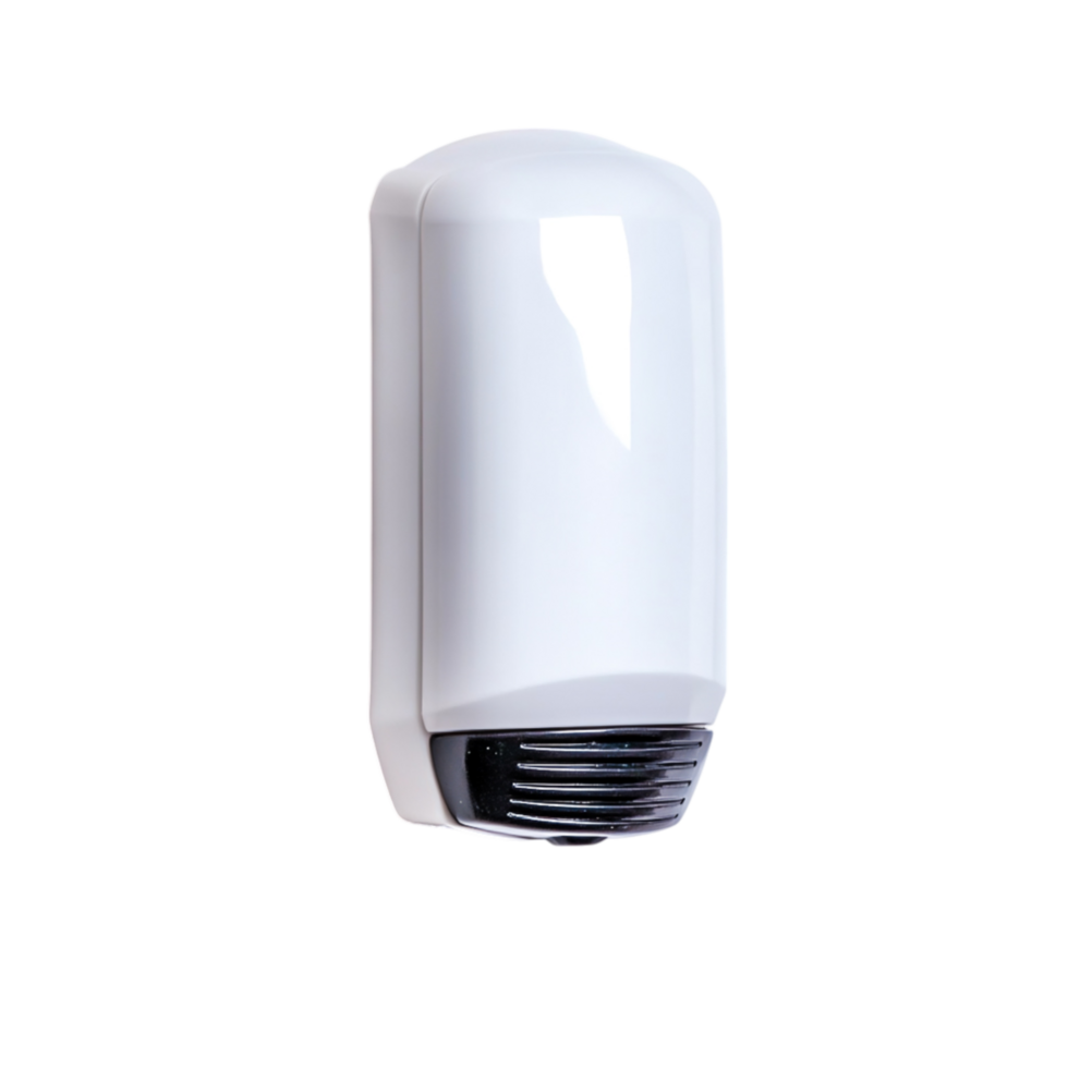 White soap dispenser mounted on wall for bathroom and kitchen use, modern design png