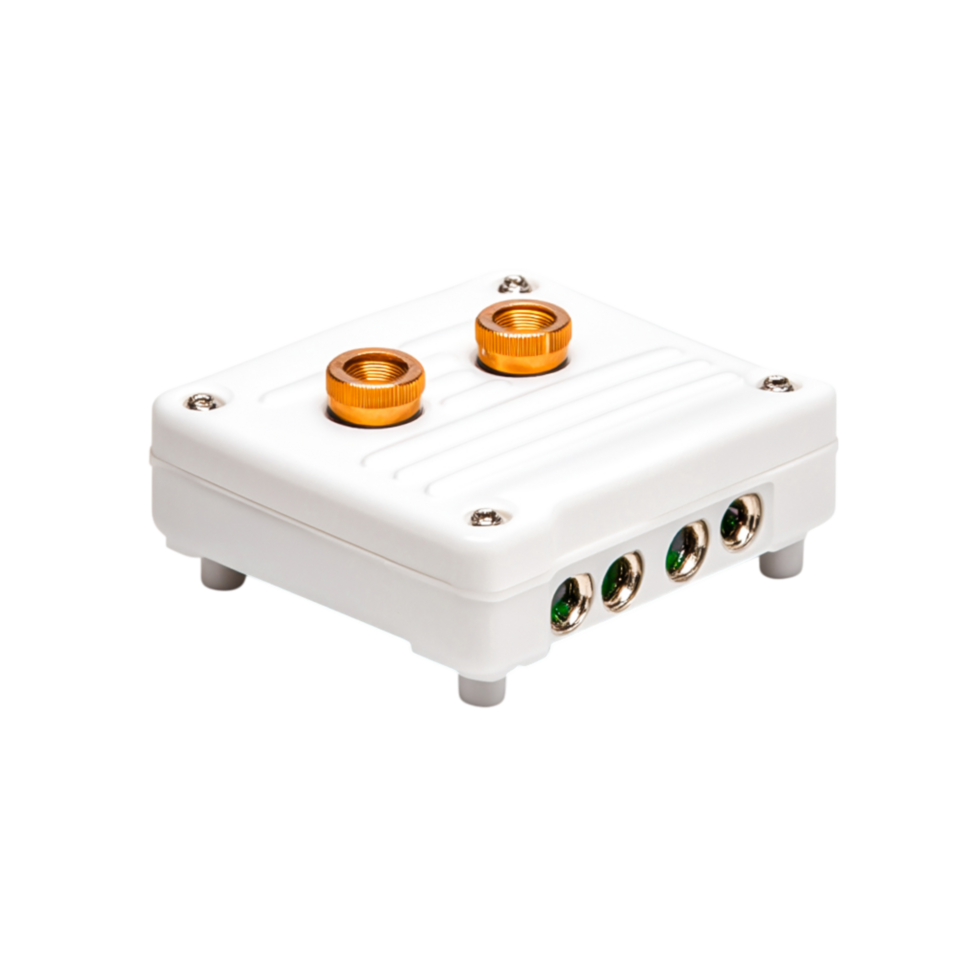 Compact White Electronic Device with Gold Connectors for Technological Applications png