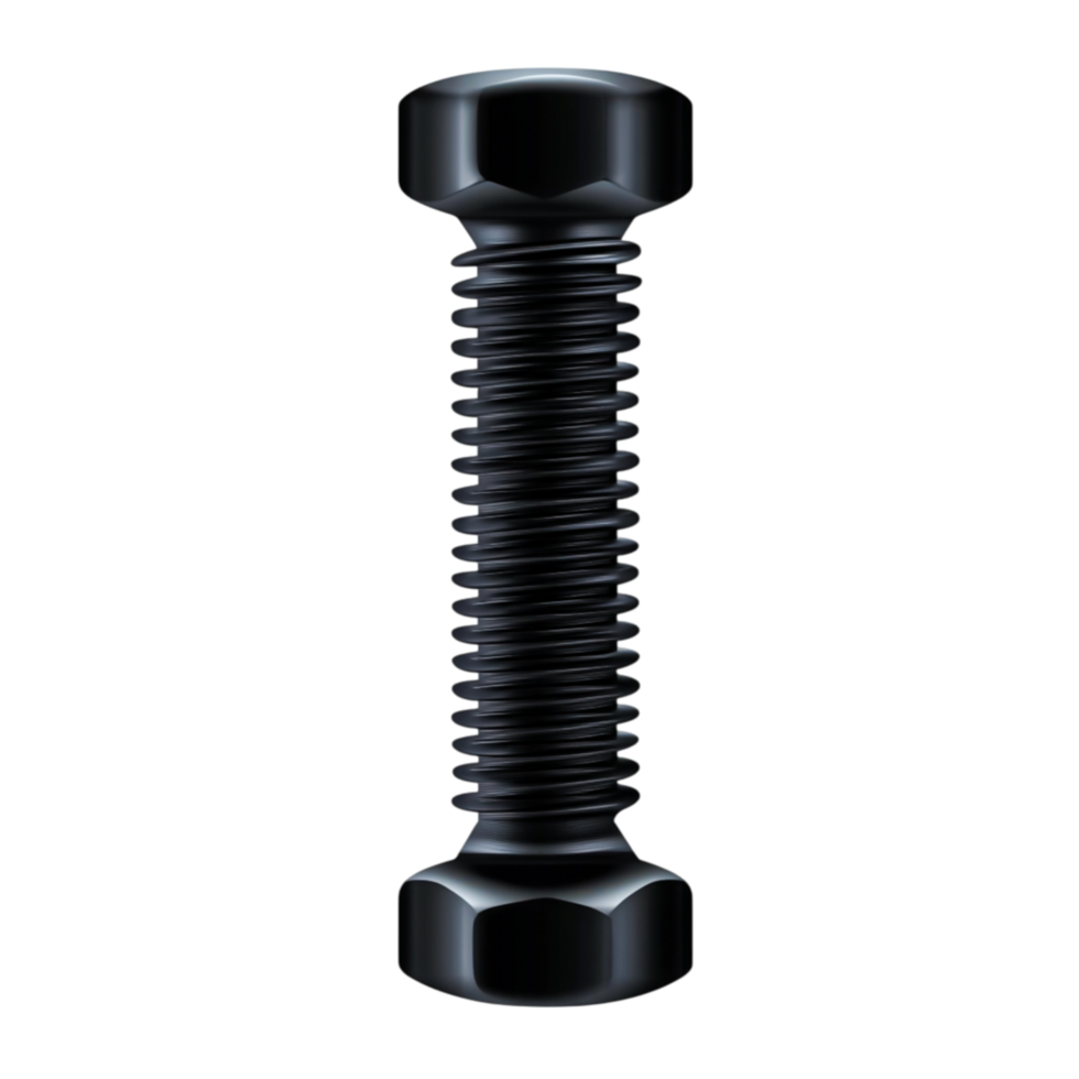 Black Bolt with a Hexagonal Head and Threaded Shaft Against a png