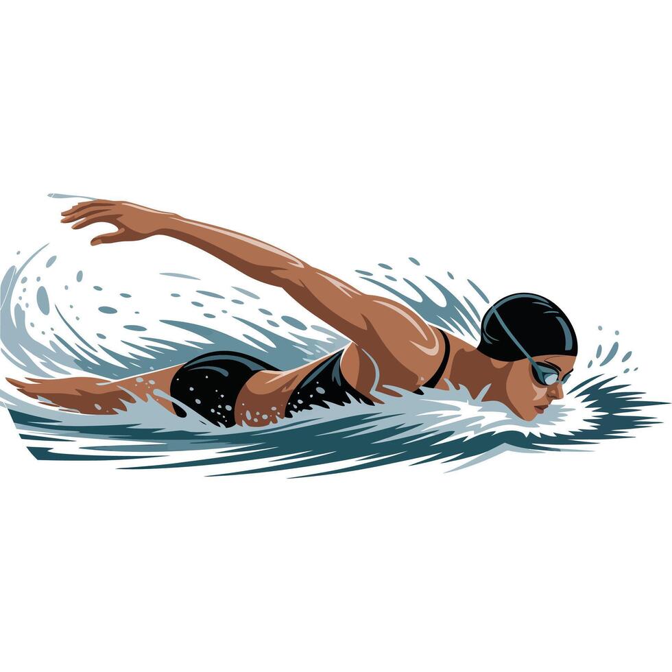 Flat Style Female Swimmer with Water Splash. vector