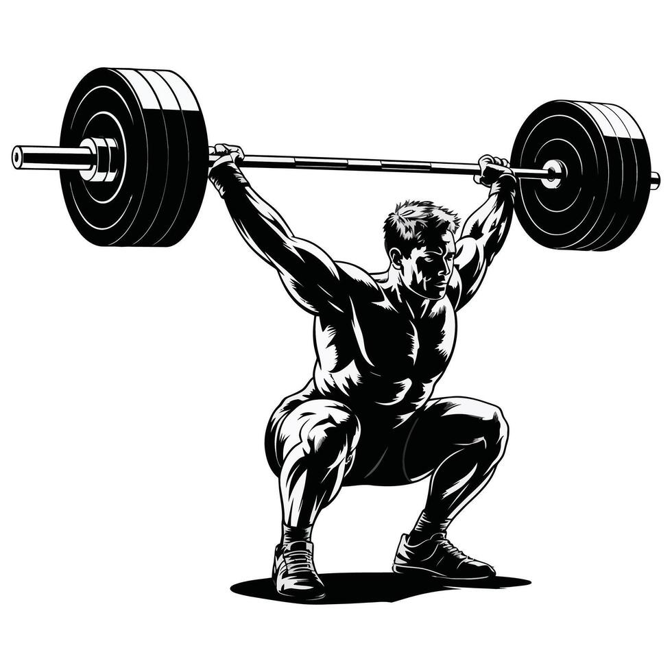 Strong Man Snatch Lift Silhouette for Fitness Art. vector