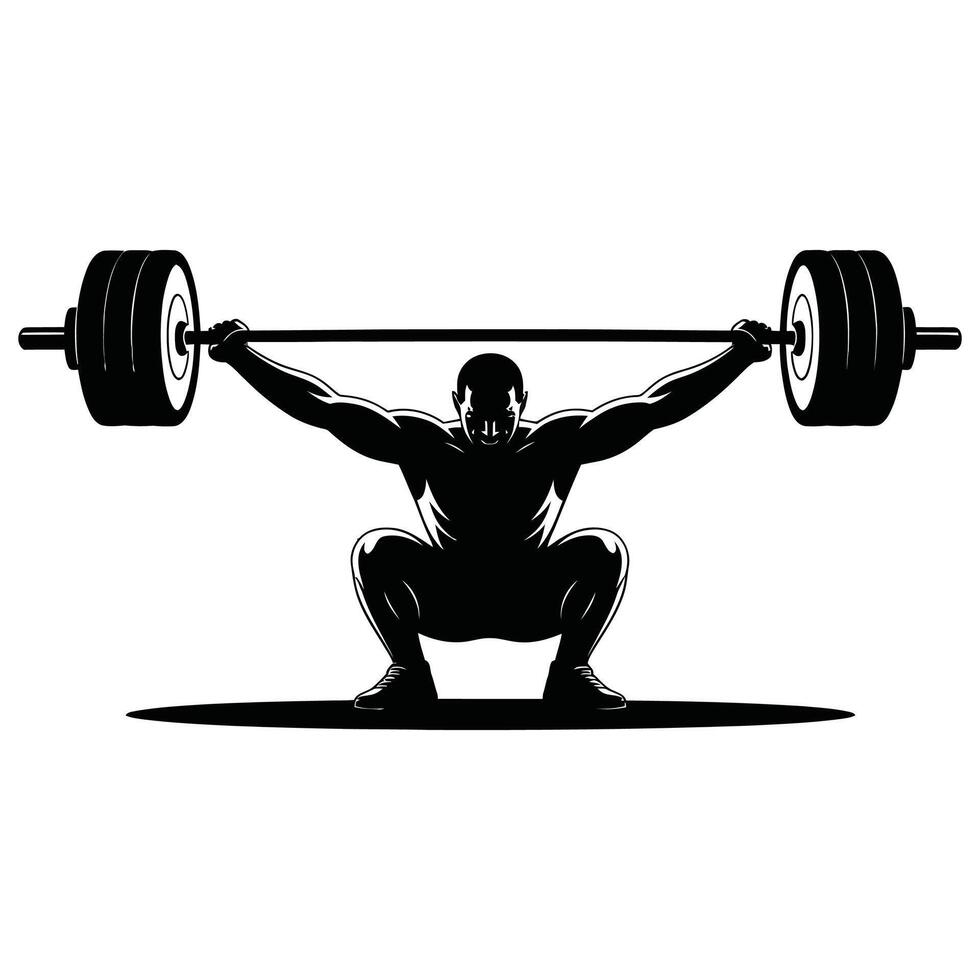 Black and White Barbell Lifting Pose Illustration. vector