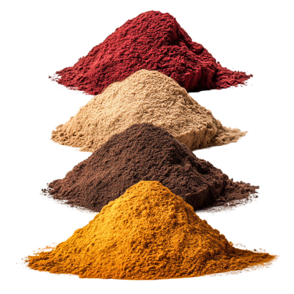 Colorful Piles of Natural Cooking Spices and Powders for Culinary Use in Kitchen png