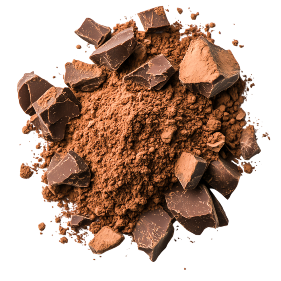 Rich Dark Chocolate Chunks and Cocoa Powder for Culinary Use png