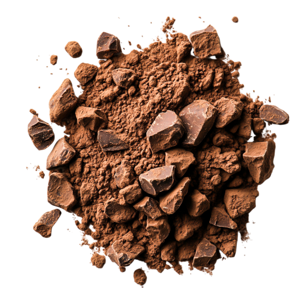 Fine Cocoa Powder and Chunks on Dark Background for Culinary and Baking Uses png