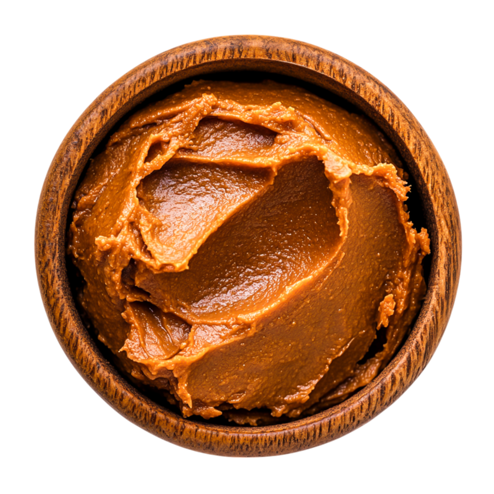 Smooth and Creamy Nut Butter in Wooden Bowl for Healthy Snack and Cooking Ideas png