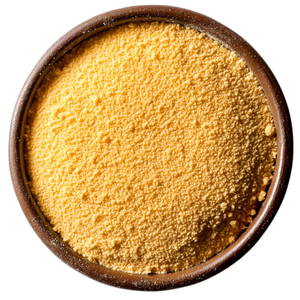 Fine Yellow Powder in Brown Bowl for Culinary and Baking Use png