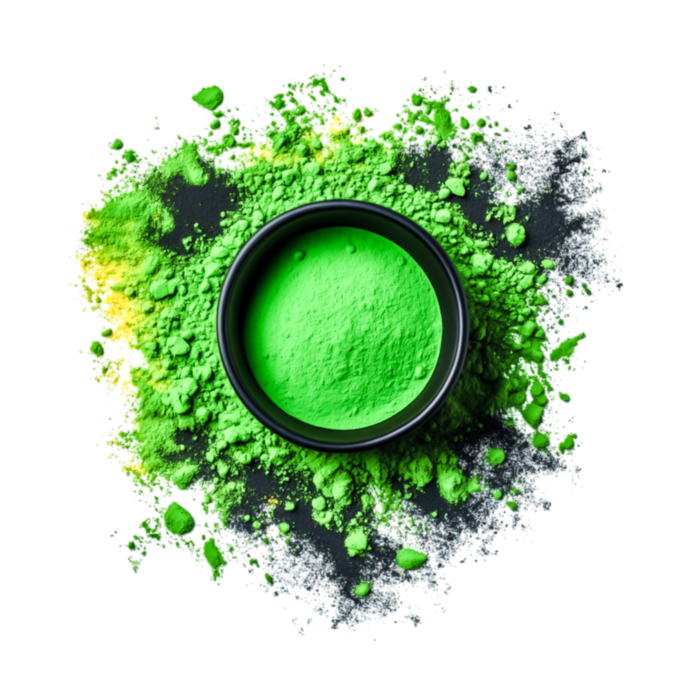 Vibrant Green Powder Surrounded by Colorful Dust on png