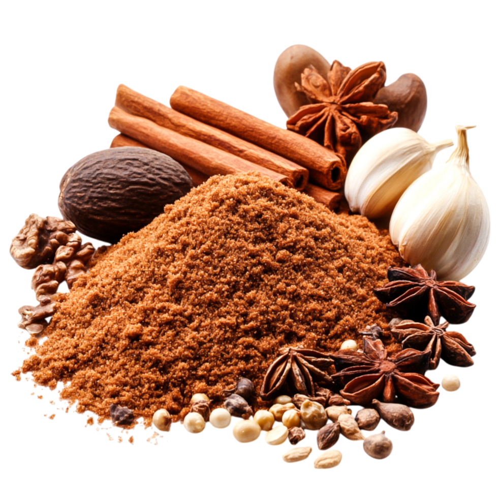 Aromatic Spice Blend Including Cinnamon, Garlic, Ginger, and Anise for Culinary Use png