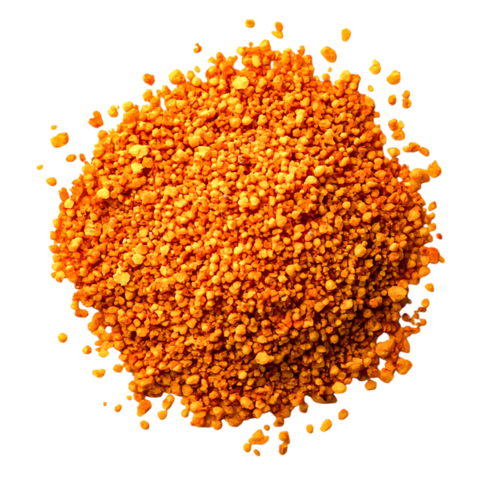 Bright Orange Granules of Natural Bee Pollen with Textured Details and Shadows png